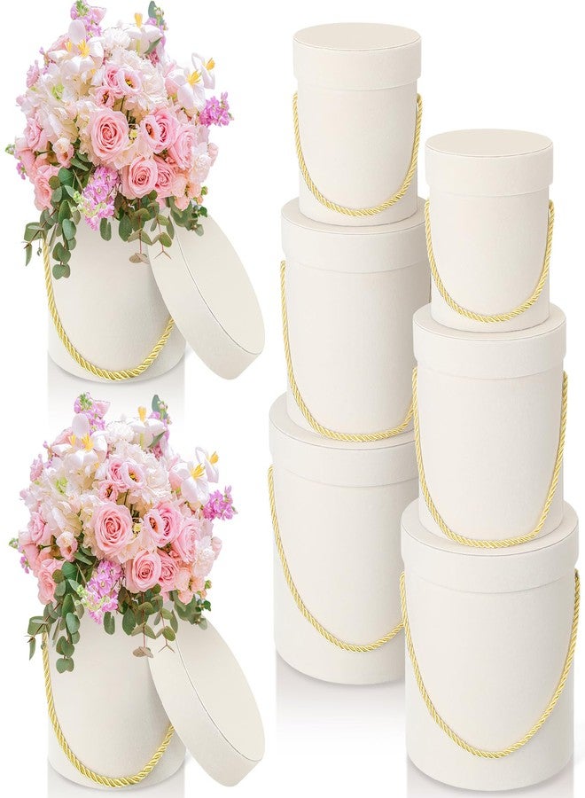 Uiifan صندوق زهور دائري مخملي من Uiifan مكون من 6 قطع مع أغطية، صندوق هدايا مخملي متداخل مع مقبض، مثالي لحفلات الزفاف والعطلات، وتنسيقات هدايا الزهور الفاخرة، وهدايا وصيفات العروس، وهدايا حفلات أعياد الميلاد (أبيض) - Image 1